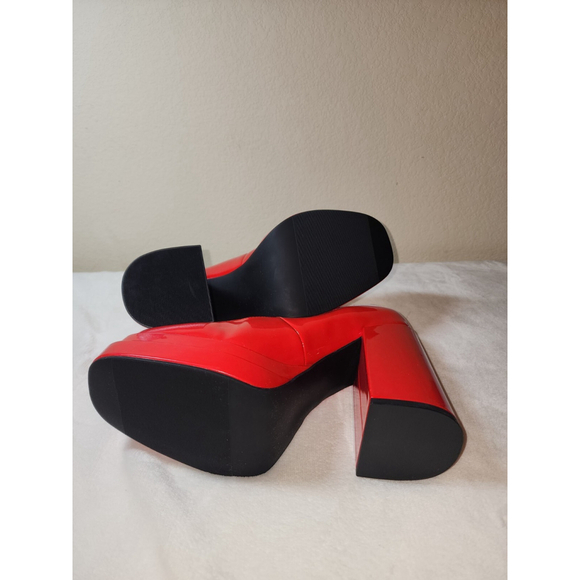 WILD PAIR Women Red Chunky Platform Block Heel Pumps Shoes 9.5 M Mary Janes - Picture 9 of 10